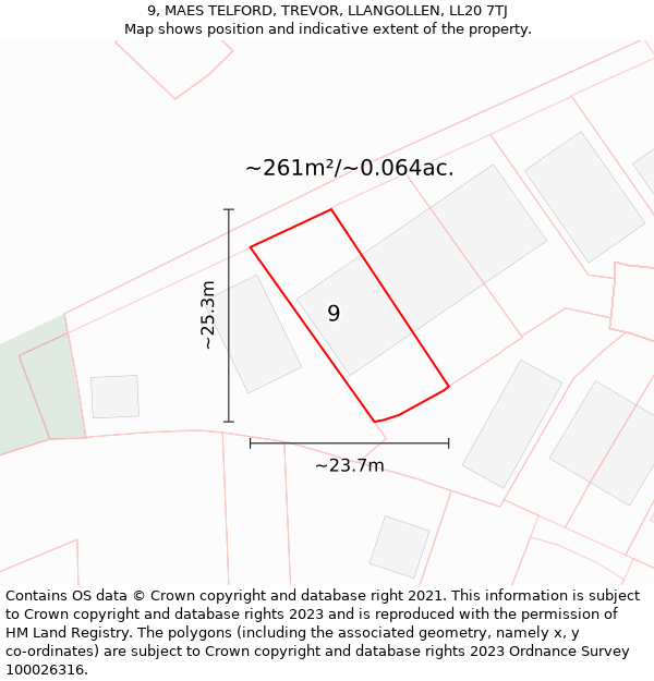 9, MAES TELFORD, TREVOR, LLANGOLLEN, LL20 7TJ: Plot and title map