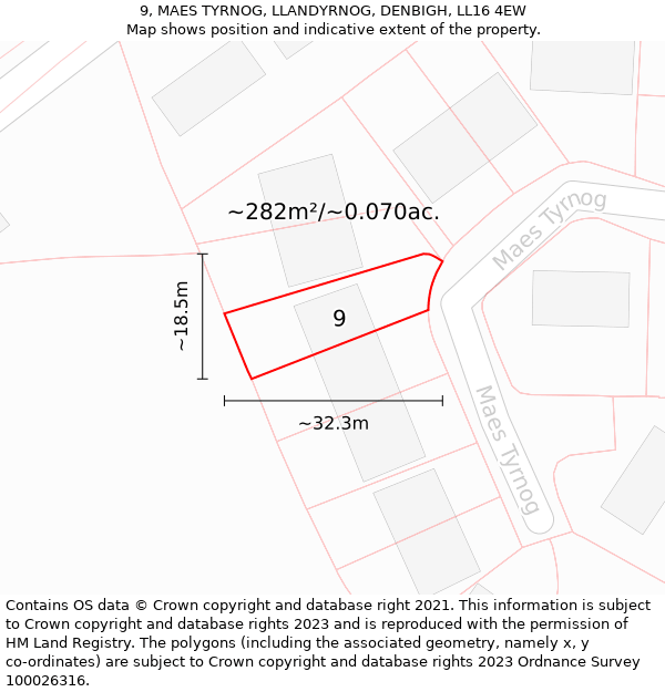 9, MAES TYRNOG, LLANDYRNOG, DENBIGH, LL16 4EW: Plot and title map