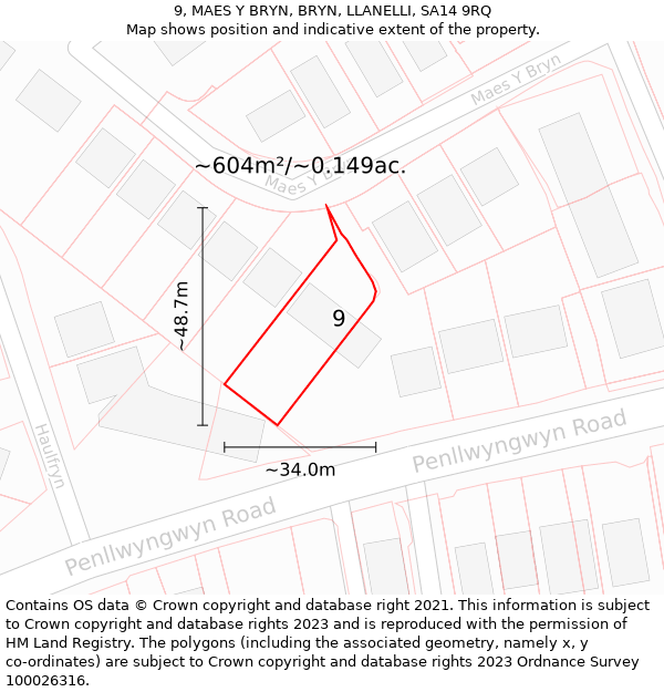 9, MAES Y BRYN, BRYN, LLANELLI, SA14 9RQ: Plot and title map