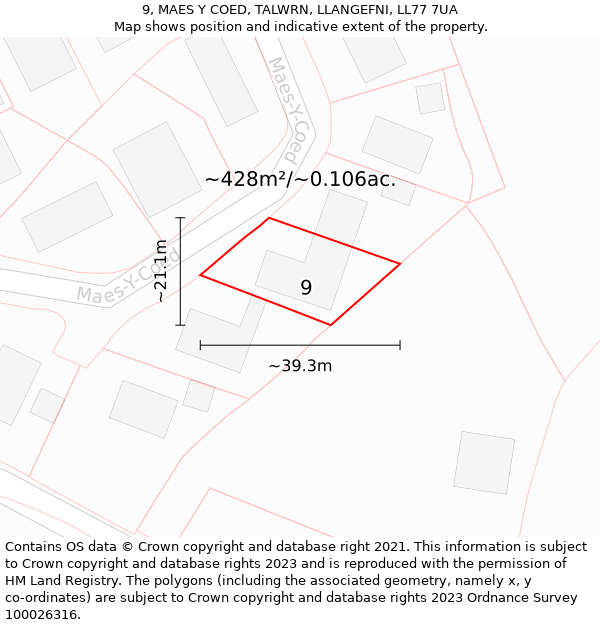 9, MAES Y COED, TALWRN, LLANGEFNI, LL77 7UA: Plot and title map