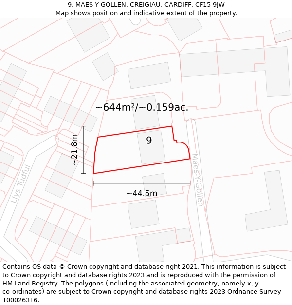 9, MAES Y GOLLEN, CREIGIAU, CARDIFF, CF15 9JW: Plot and title map