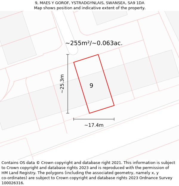 9, MAES Y GOROF, YSTRADGYNLAIS, SWANSEA, SA9 1DA: Plot and title map