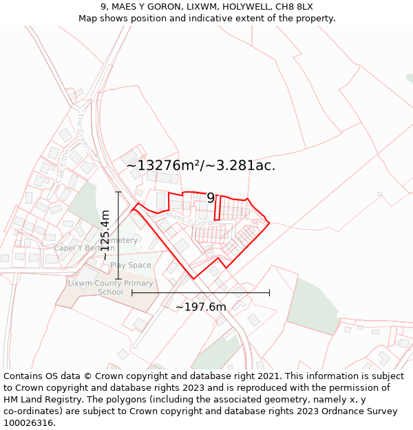 9, MAES Y GORON, LIXWM, HOLYWELL, CH8 8LX: Plot and title map
