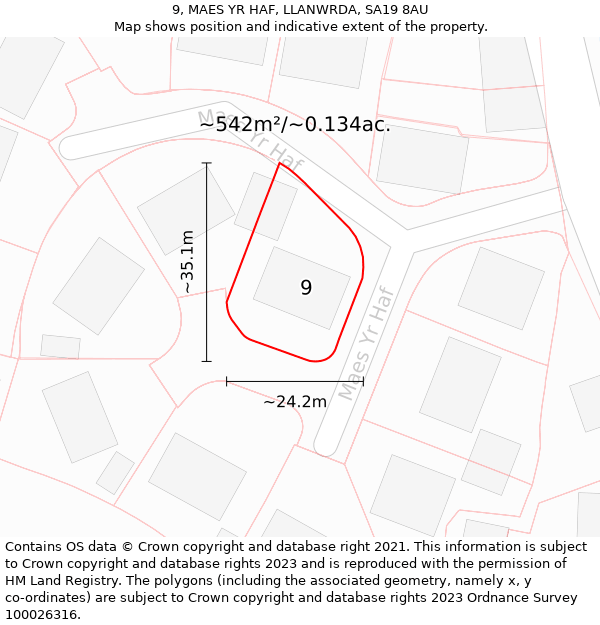 9, MAES YR HAF, LLANWRDA, SA19 8AU: Plot and title map