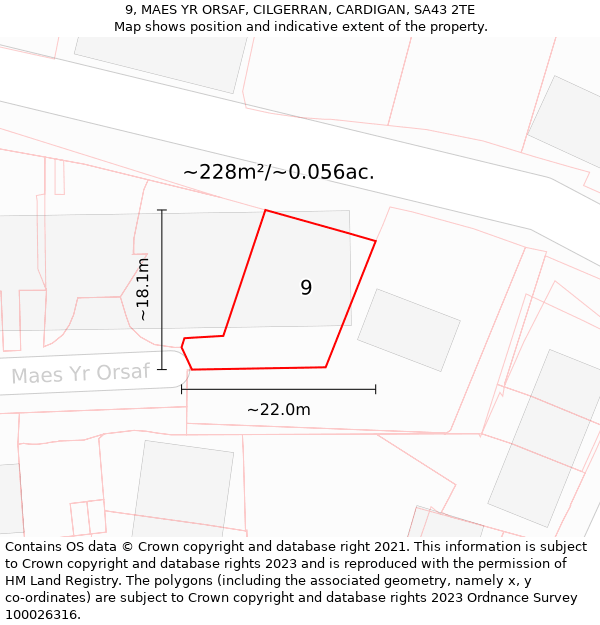 9, MAES YR ORSAF, CILGERRAN, CARDIGAN, SA43 2TE: Plot and title map