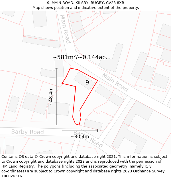 9, MAIN ROAD, KILSBY, RUGBY, CV23 8XR: Plot and title map