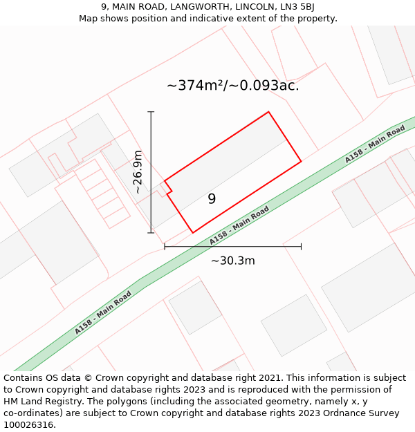 9, MAIN ROAD, LANGWORTH, LINCOLN, LN3 5BJ: Plot and title map