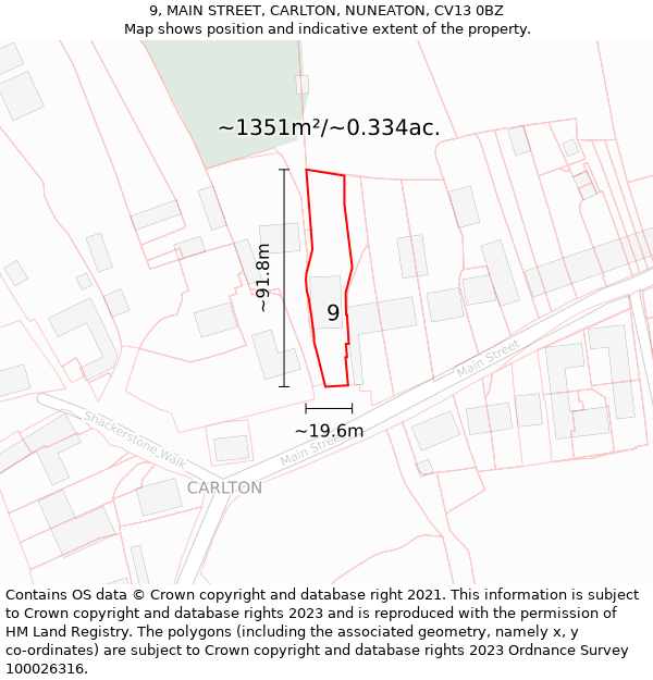 9, MAIN STREET, CARLTON, NUNEATON, CV13 0BZ: Plot and title map