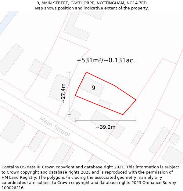 9, MAIN STREET, CAYTHORPE, NOTTINGHAM, NG14 7ED: Plot and title map