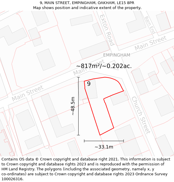 9, MAIN STREET, EMPINGHAM, OAKHAM, LE15 8PR: Plot and title map