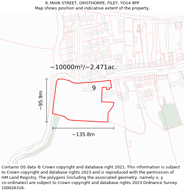 9, MAIN STREET, GRISTHORPE, FILEY, YO14 9PP: Plot and title map