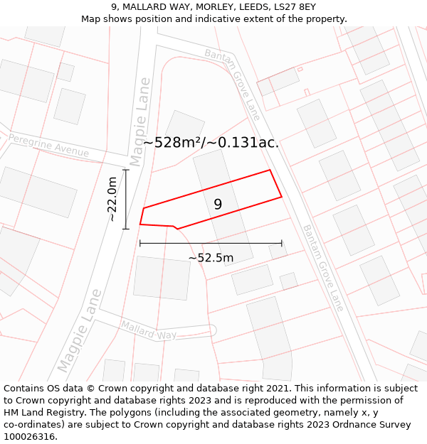 9, MALLARD WAY, MORLEY, LEEDS, LS27 8EY: Plot and title map