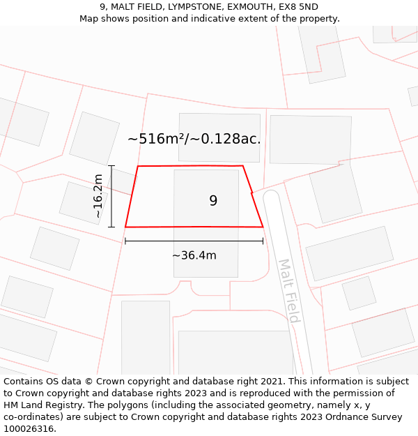 9, MALT FIELD, LYMPSTONE, EXMOUTH, EX8 5ND: Plot and title map