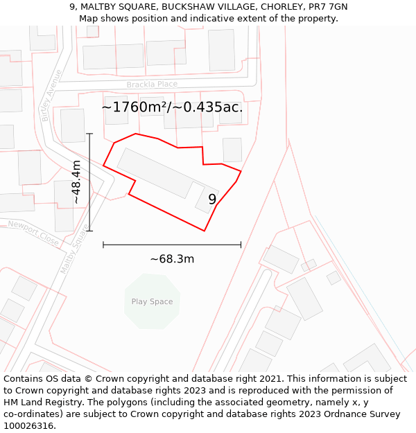 9, MALTBY SQUARE, BUCKSHAW VILLAGE, CHORLEY, PR7 7GN: Plot and title map