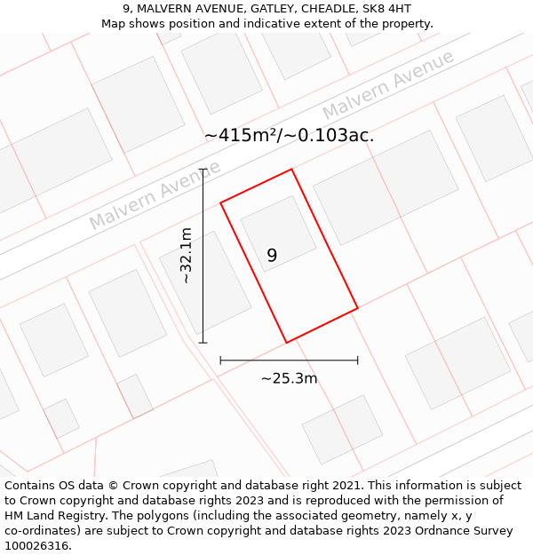 9, MALVERN AVENUE, GATLEY, CHEADLE, SK8 4HT: Plot and title map