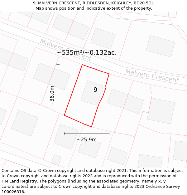 9, MALVERN CRESCENT, RIDDLESDEN, KEIGHLEY, BD20 5DL: Plot and title map