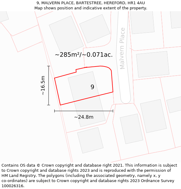 9, MALVERN PLACE, BARTESTREE, HEREFORD, HR1 4AU: Plot and title map