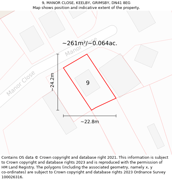 9, MANOR CLOSE, KEELBY, GRIMSBY, DN41 8EG: Plot and title map