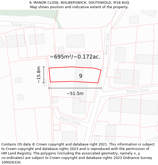 9, MANOR CLOSE, WALBERSWICK, SOUTHWOLD, IP18 6UQ: Plot and title map