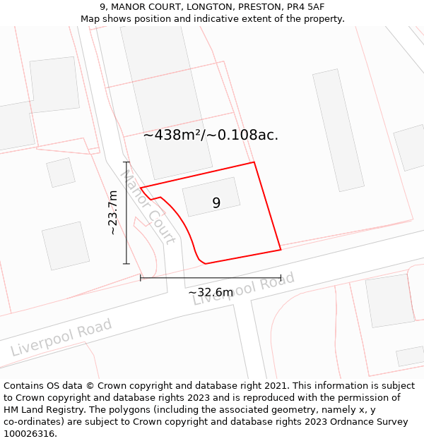 9, MANOR COURT, LONGTON, PRESTON, PR4 5AF: Plot and title map