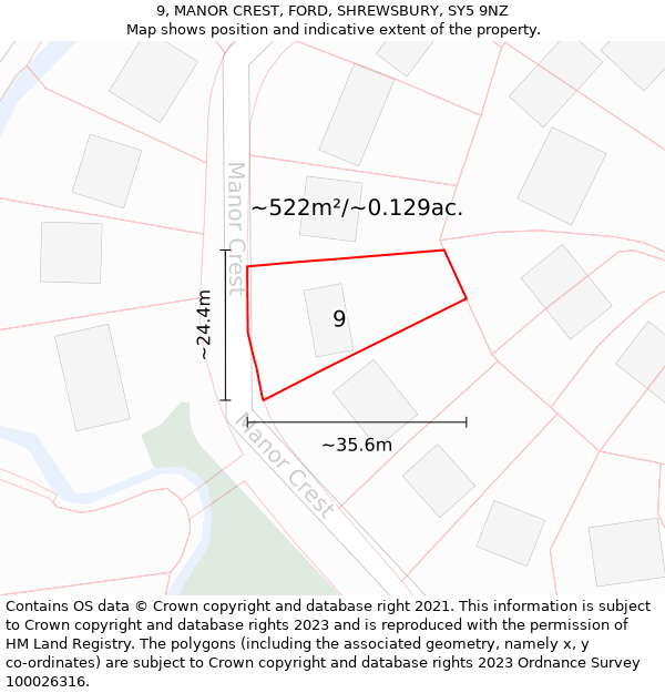 9, MANOR CREST, FORD, SHREWSBURY, SY5 9NZ: Plot and title map