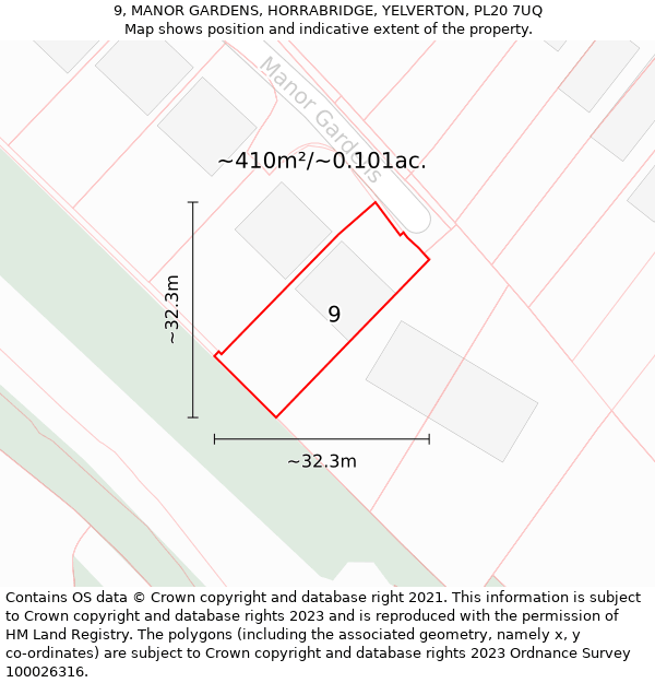 9, MANOR GARDENS, HORRABRIDGE, YELVERTON, PL20 7UQ: Plot and title map