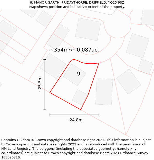 9, MANOR GARTH, FRIDAYTHORPE, DRIFFIELD, YO25 9SZ: Plot and title map