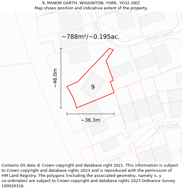 9, MANOR GARTH, WIGGINTON, YORK, YO32 2WZ: Plot and title map