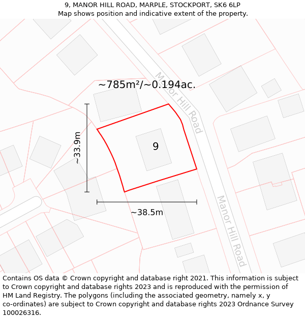 9, MANOR HILL ROAD, MARPLE, STOCKPORT, SK6 6LP: Plot and title map