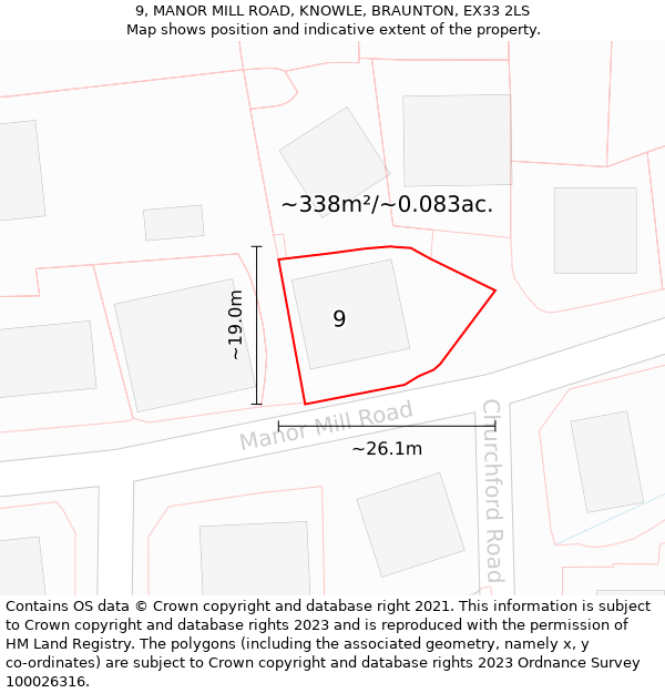 9, MANOR MILL ROAD, KNOWLE, BRAUNTON, EX33 2LS: Plot and title map