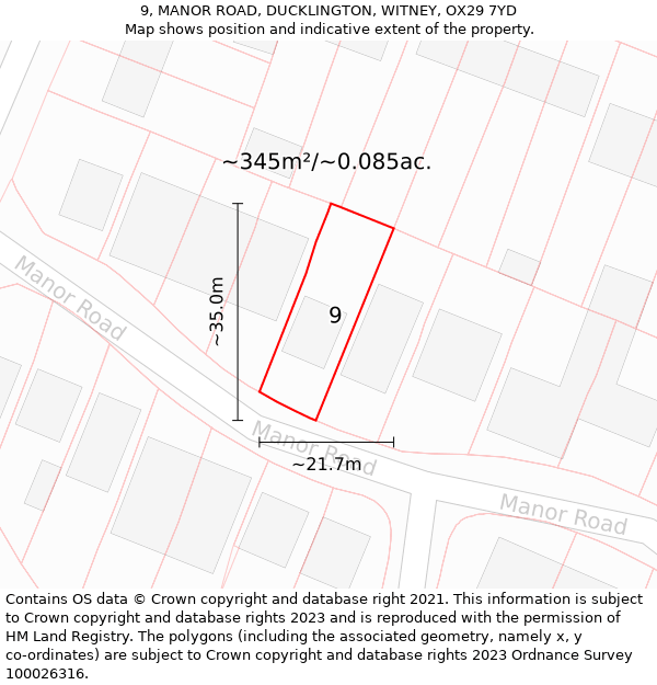 9, MANOR ROAD, DUCKLINGTON, WITNEY, OX29 7YD: Plot and title map