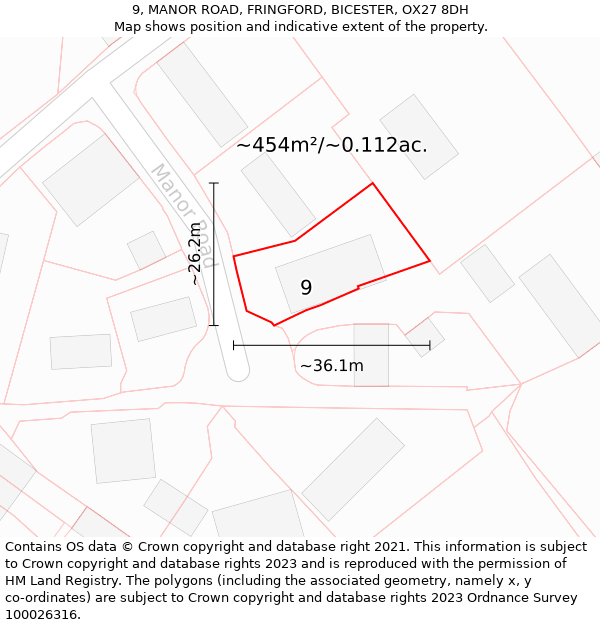 9, MANOR ROAD, FRINGFORD, BICESTER, OX27 8DH: Plot and title map