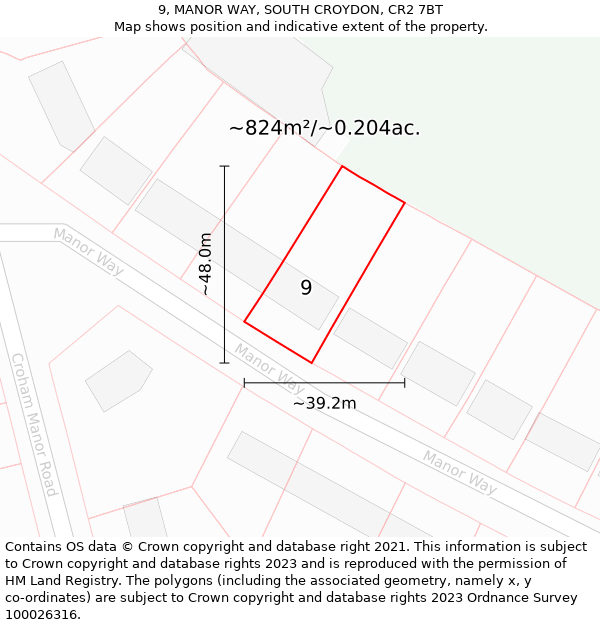 9, MANOR WAY, SOUTH CROYDON, CR2 7BT: Plot and title map