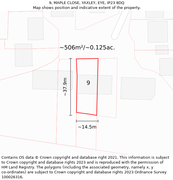 9, MAPLE CLOSE, YAXLEY, EYE, IP23 8DQ: Plot and title map