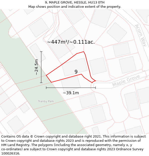 9, MAPLE GROVE, HESSLE, HU13 0TH: Plot and title map