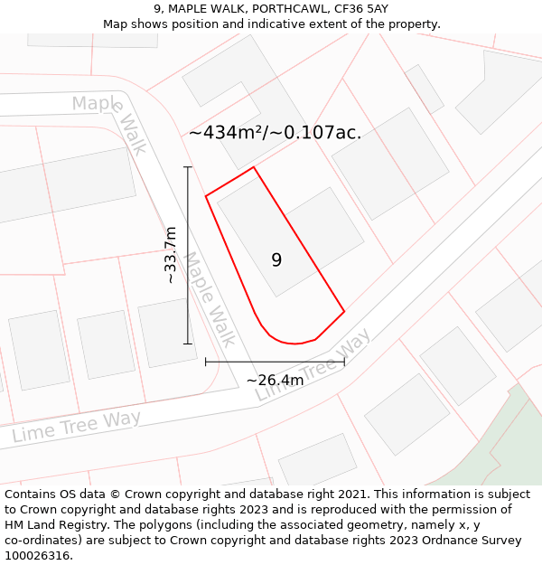 9, MAPLE WALK, PORTHCAWL, CF36 5AY: Plot and title map