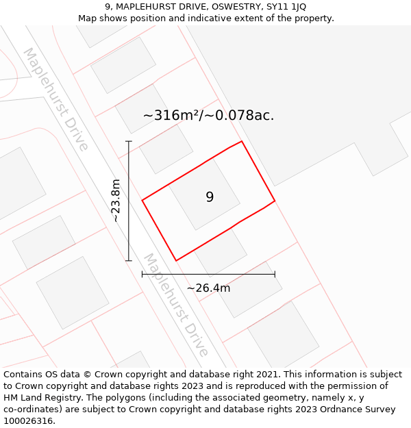 9, MAPLEHURST DRIVE, OSWESTRY, SY11 1JQ: Plot and title map