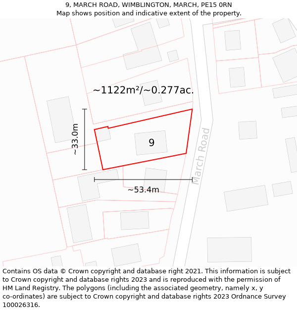 9, MARCH ROAD, WIMBLINGTON, MARCH, PE15 0RN: Plot and title map