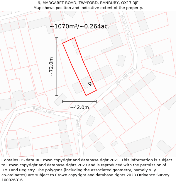 9, MARGARET ROAD, TWYFORD, BANBURY, OX17 3JE: Plot and title map