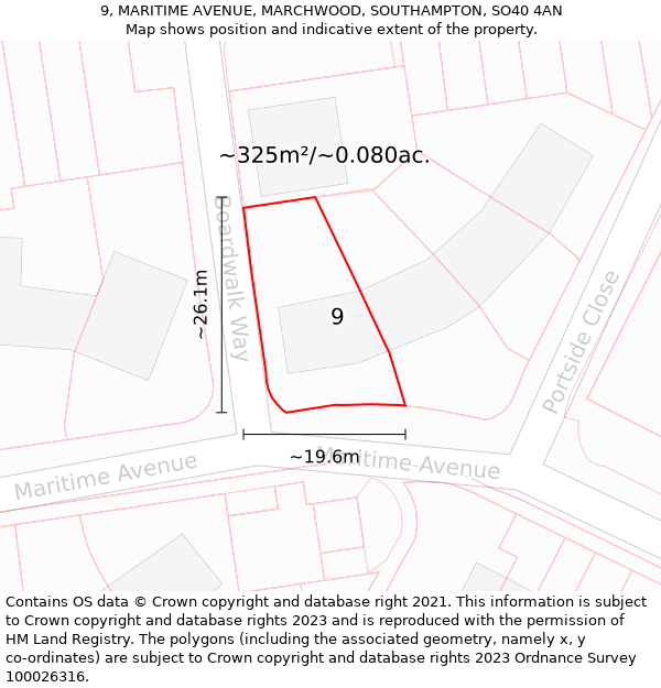 9, MARITIME AVENUE, MARCHWOOD, SOUTHAMPTON, SO40 4AN: Plot and title map