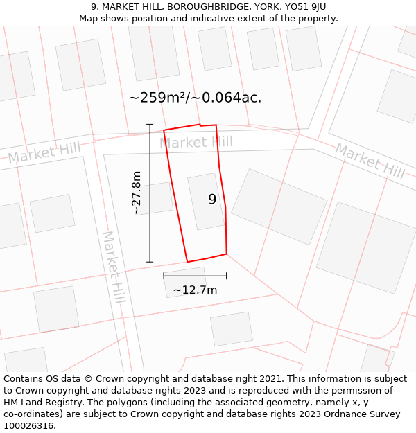 9, MARKET HILL, BOROUGHBRIDGE, YORK, YO51 9JU: Plot and title map