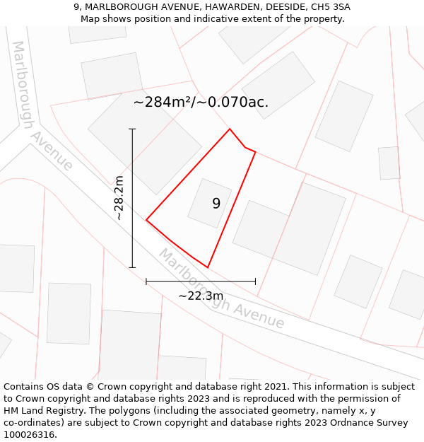 9, MARLBOROUGH AVENUE, HAWARDEN, DEESIDE, CH5 3SA: Plot and title map