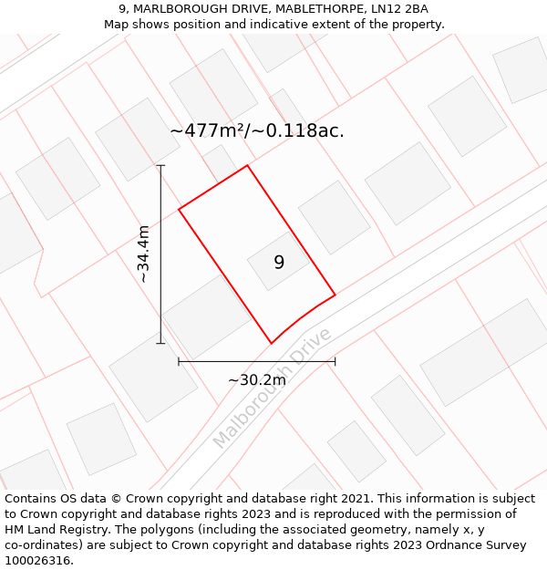 9, MARLBOROUGH DRIVE, MABLETHORPE, LN12 2BA: Plot and title map