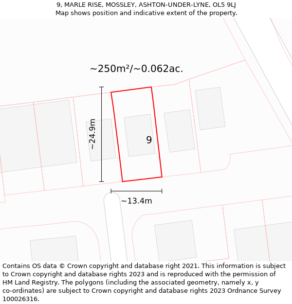 9, MARLE RISE, MOSSLEY, ASHTON-UNDER-LYNE, OL5 9LJ: Plot and title map