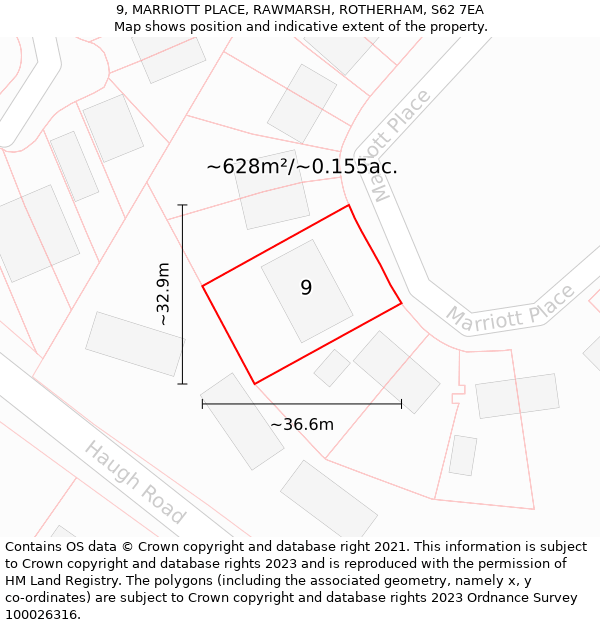 9, MARRIOTT PLACE, RAWMARSH, ROTHERHAM, S62 7EA: Plot and title map