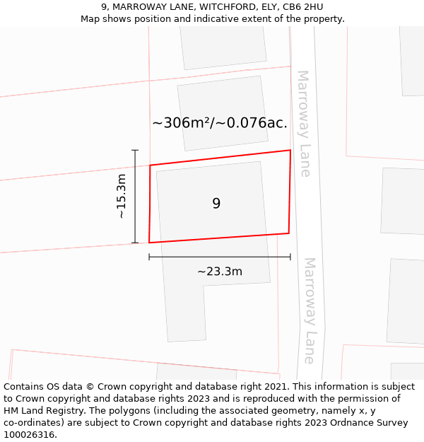 9, MARROWAY LANE, WITCHFORD, ELY, CB6 2HU: Plot and title map