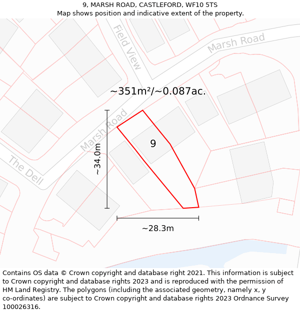 9, MARSH ROAD, CASTLEFORD, WF10 5TS: Plot and title map