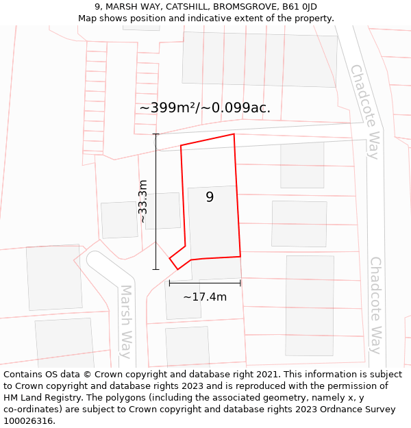 9, MARSH WAY, CATSHILL, BROMSGROVE, B61 0JD: Plot and title map