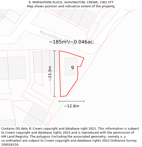 9, MARSHFERN PLACE, SHAVINGTON, CREWE, CW2 5TT: Plot and title map