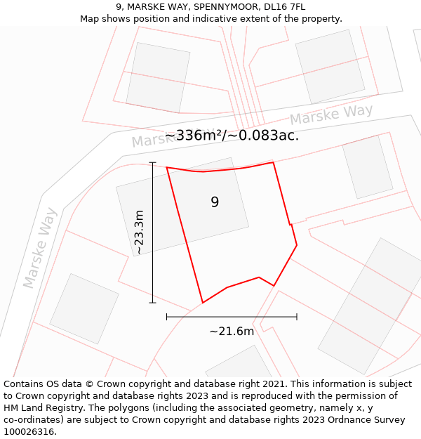 9, MARSKE WAY, SPENNYMOOR, DL16 7FL: Plot and title map